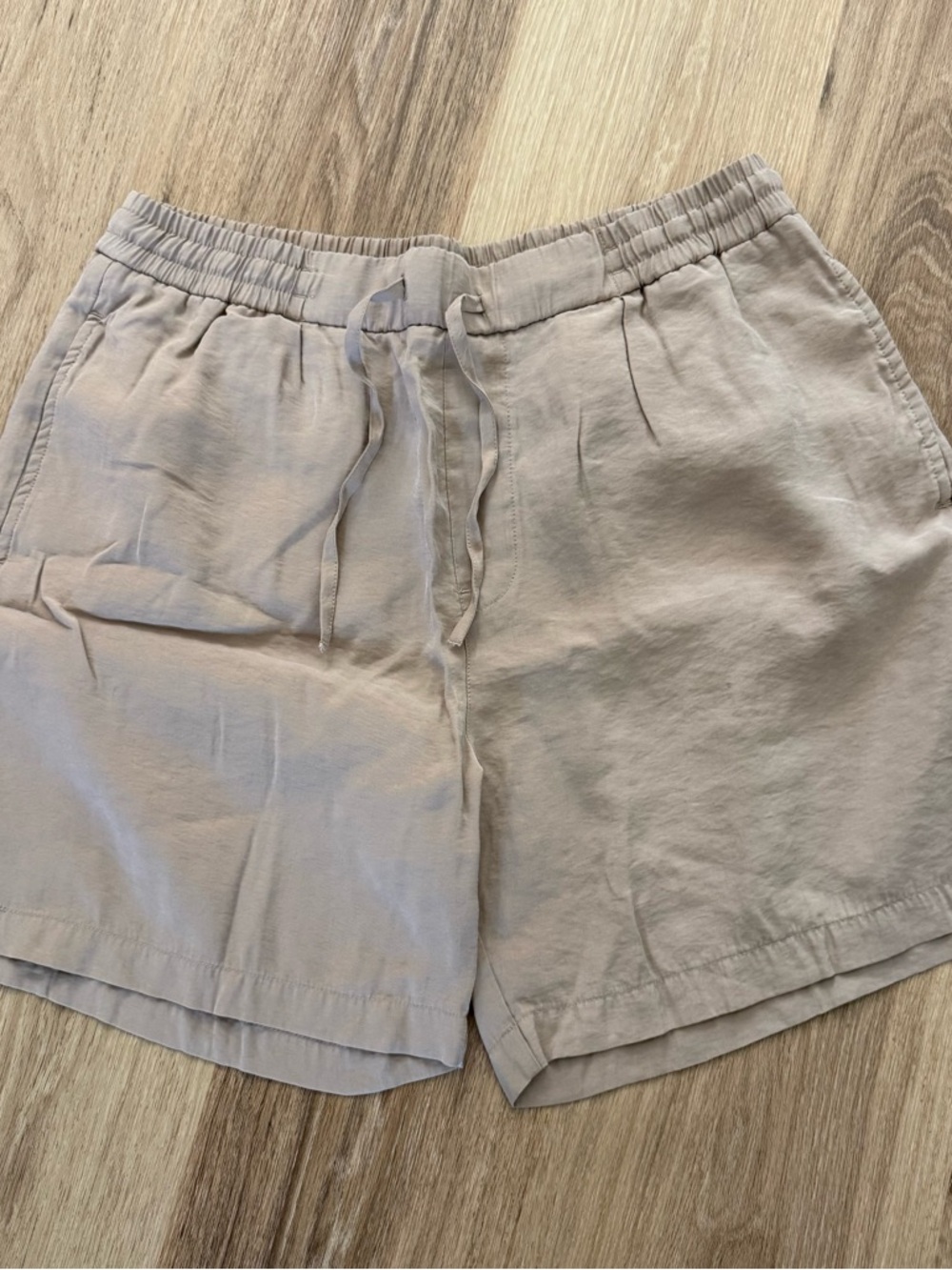 Zara Light Taupe Drawstring Linen-Blend Shorts